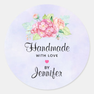 Handgemaakt met Love Elegant Pink Waterverf Flower Ronde Sticker