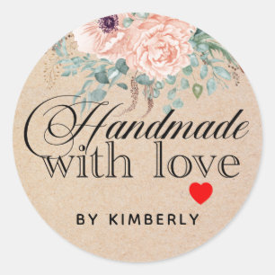 Handgemaakt met Love Floral Ronde Sticker