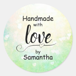 Handgemaakt met Love Green Ombre Heart Custom Name Ronde Sticker