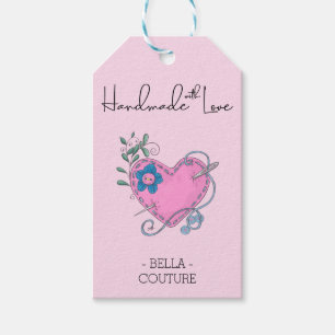 Handgemaakt met Love Hand Genaaid Country Heart Pi Cadeaulabel