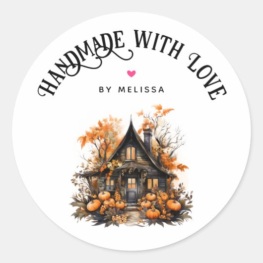 Handgemaakt met Love Haunted House Halloween Ronde Sticker (Voorkant)