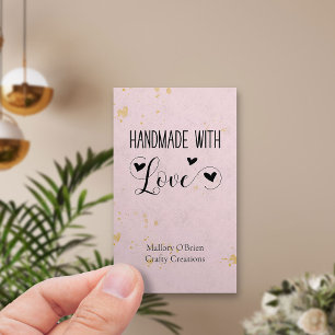 Handgemaakt met Love Heart Calligraphy Pink Gold Visitekaartje