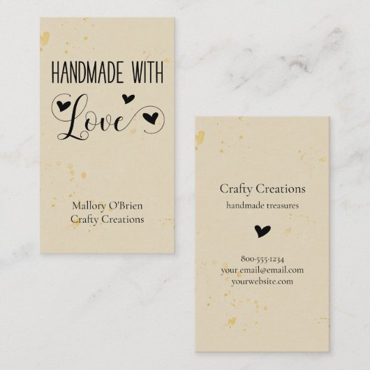Handgemaakt met Love Heart Kalligrafie Tarwe Goud Visitekaartje (Voorkant / Achterkant)