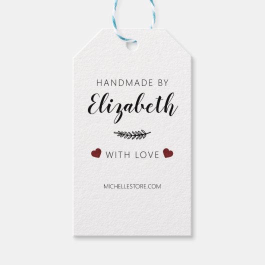 Handgemaakt met Love Hearts Bedankt Cadeaulabel (Voorkant)