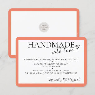 HANDGEMAAKT MET LOVE insert modern chique sinaasap Bedankkaart