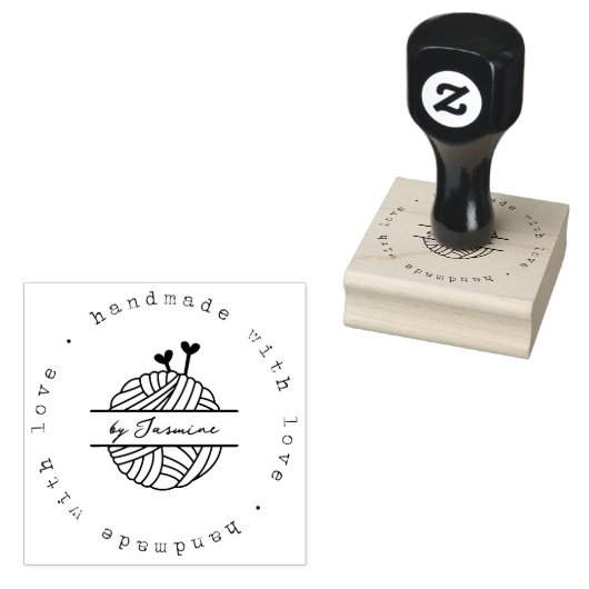 Handgemaakt met Love Knit Small Business Custom Rubberstempel (Gestempeld)