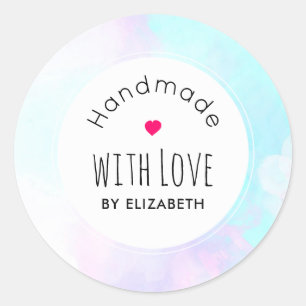 Handgemaakt met Love Modern Blue & Paarse Waterver Ronde Sticker