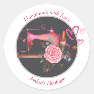 Handgemaakt met Love naaimachine Ronde Sticker