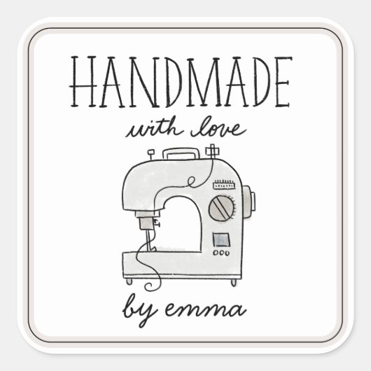 Handgemaakt met Love naaimachine Vierkante Sticker (Voorkant)