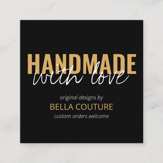 Handgemaakt met Love Oversized Typography Zwart Vierkante Visitekaartje (Voorkant)