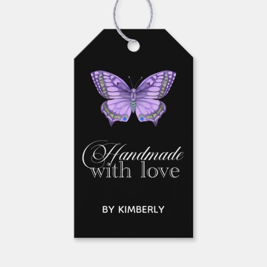 Handgemaakt met Love Paars Butterfly Black Cadeaulabel (Voorkant)