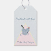 Handgemaakt met Love Pink Blue Yarn Craft Cadeaulabel (Voorkant)