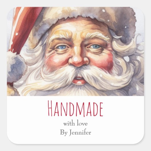 Handgemaakt met Love Retro Jolly Santa Claus Vierkante Sticker (Voorkant)