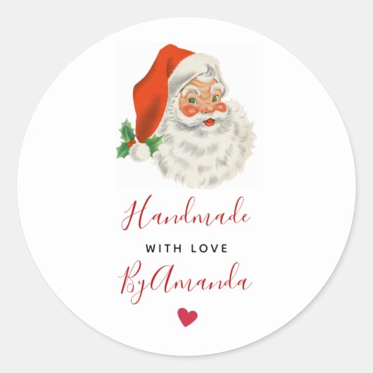 Handgemaakt met Love Retro  Santa Claus Ronde Sticker (Voorkant)