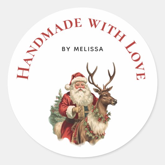 Handgemaakt met Love Retro Sinterklaas en rendiere Ronde Sticker (Voorkant)