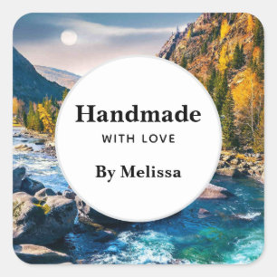 Handgemaakt met Love River en Mountains Schilderac Vierkante Sticker