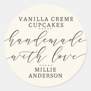 Handgemaakt met Love Script Business Ecru crème Ronde Sticker