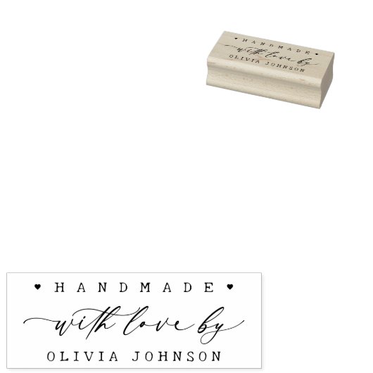 Handgemaakt met Love Script Heart Gepersonaliseerd Rubberstempel (Gestempeld)