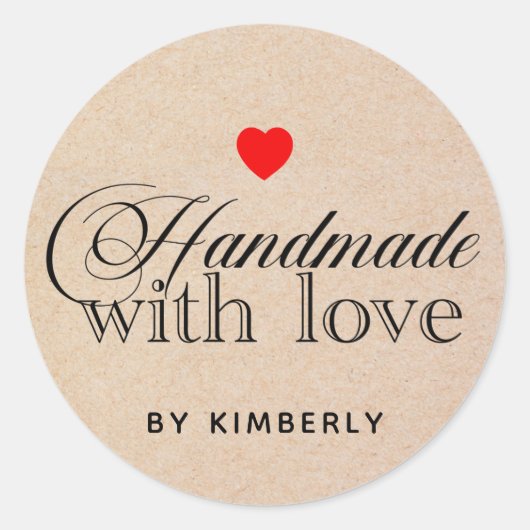 Handgemaakt met Love Simple Classic Round Sticker (Voorkant)