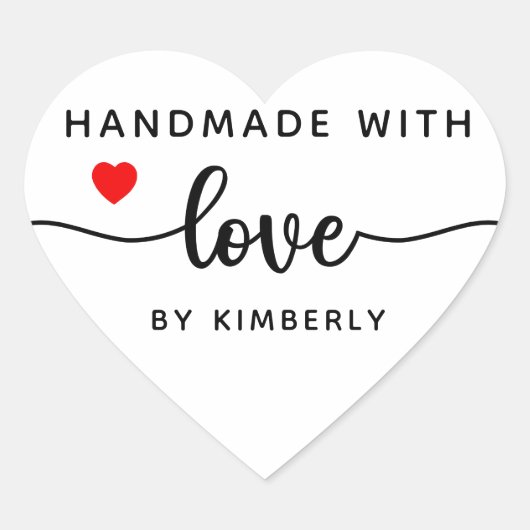 Handgemaakt met Love Simple Heart Sticker (Voorkant)