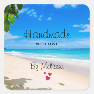 Handgemaakt met Love Sun Sand en Surf Photography Vierkante Sticker