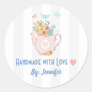 handgemaakt met Love  Teapot Ronde Sticker