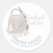 Handgemaakt met Love Waterverf Macrame Bag Custom Ronde Sticker (Voorkant)