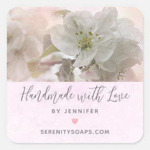 Handgemaakt met Love White Apple Blossom Photograp Vierkante Sticker