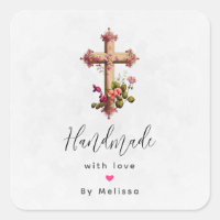 Handgemaakt met Love Wooden Cross met Flowers