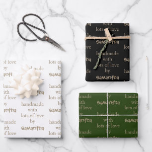 Handgemaakt met veel Love Gold White Black Green Inpakpapier Vel