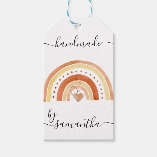 Handgemaakt op naam met zorginstructies Rainbow Cadeaulabel (Voorkant)