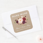 Handgemaakt Waterverf Burgundy Floral Kraft Small Vierkante Sticker (Envelop)