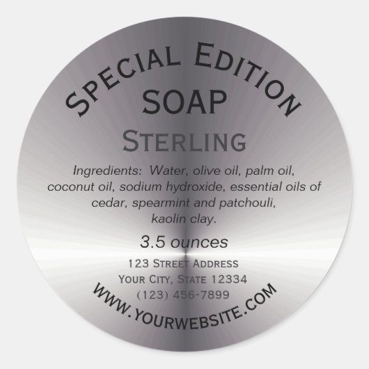 Handgemaakt zeeplabel ronde Sticker Metallic Silve (Voorkant)