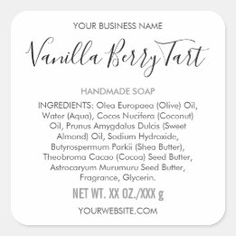 Handgemaakte Artisan Soap Ingredient Productlabel Vierkante Sticker