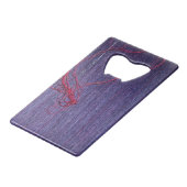 Handgemaakte Blauwe Thaise Zijde met rode draad Kredietkaart Flessenopener (Achterkant Gekanteld)