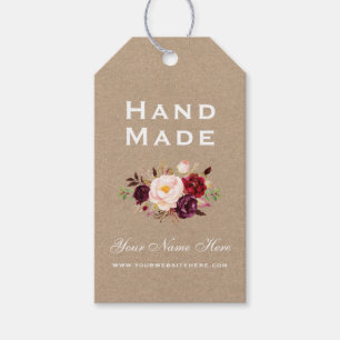 Handgemaakte Bourgondische Waterverf Floral Kraft  Cadeaulabel