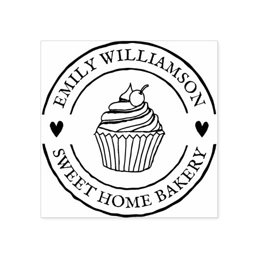 Handgemaakte cupcake en Logo voor thuisbakkerij Rubberstempel (Afrduk)