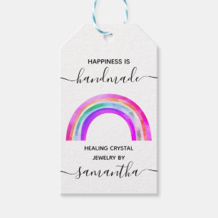 Handgemaakte flinterregenboogbewerkbare tekstcadea cadeaulabel