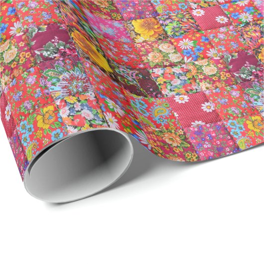 Handgemaakte Floral Patchwork Quilt Achtergrond Cadeaupapier (Rol Hoek)