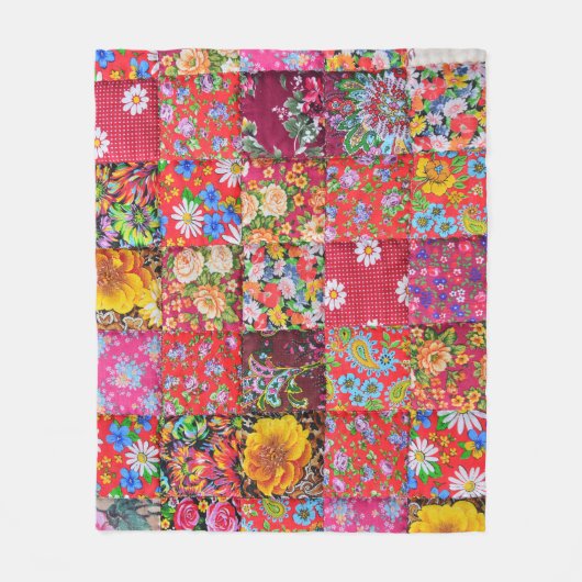 Handgemaakte Floral Patchwork Quilt Achtergrond Fleece Deken (Voorkant)
