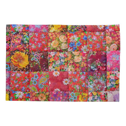 Handgemaakte Floral Patchwork Quilt Achtergrond Kussensloop (Achterkant)