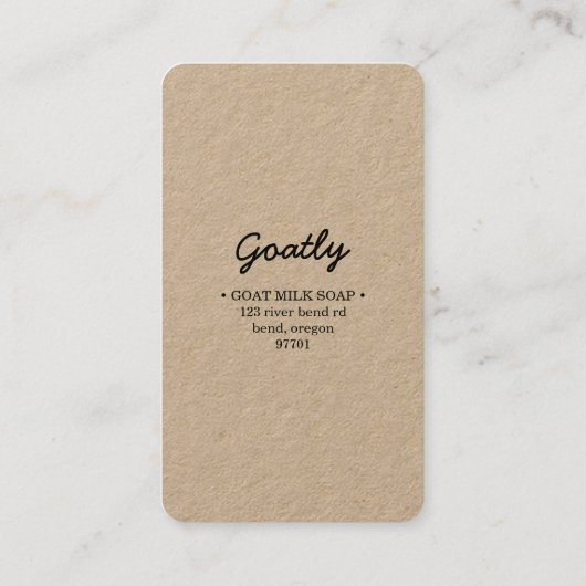 Handgemaakte Geitenmelk Zeep Rustiek Visitekaartje (Achterkant)