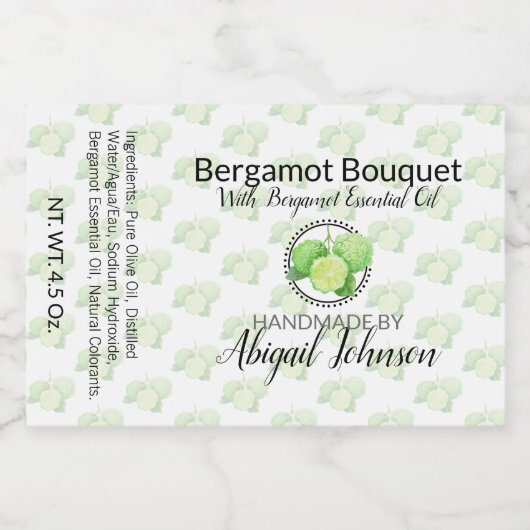 Handgemaakte | Homemade Bergamot Soap | Scrub-etik Voedselcontainer Etiket (Enkel label)