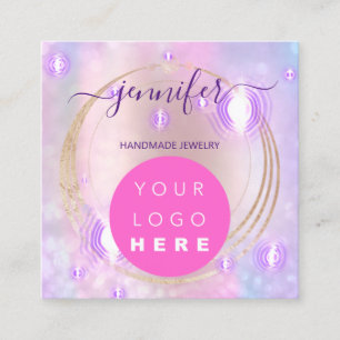 Handgemaakte juwelen roze Logo Mode Futuristisch Vierkante Visitekaartje