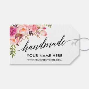 Handgemaakte kalligrafie roze bloemige Labels Cadeaulabel