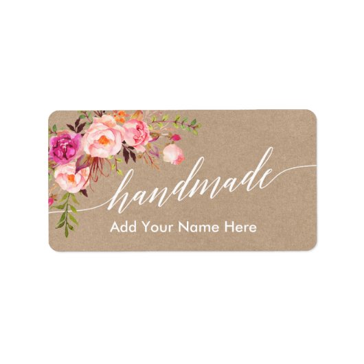 Handgemaakte kalligrafie Roze Floral Kraft Etiket (Voorkant)