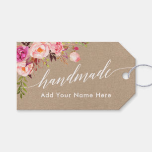 Handgemaakte kalligrafie Roze Floral Kraft Label Cadeaulabel