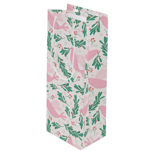 Handgemaakte kerstduif voor Peace Olive Branch Wijn Cadeautas (Voorkant Gekanteld)