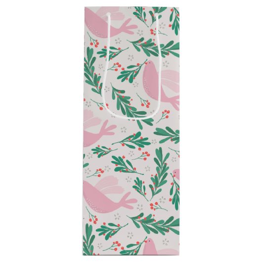 Handgemaakte kerstduif voor Peace Olive Branch Wijn Cadeautas (Voorkant)