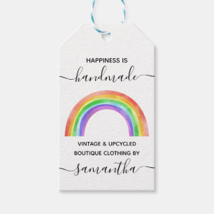 Handgemaakte kleurrijke regenboog bewerkbare tekst cadeaulabel